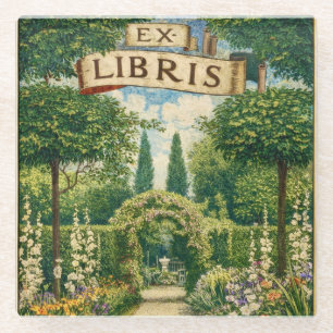 Vintage Tuin Ex Libris Boekplaat  Glazen Onderzetter