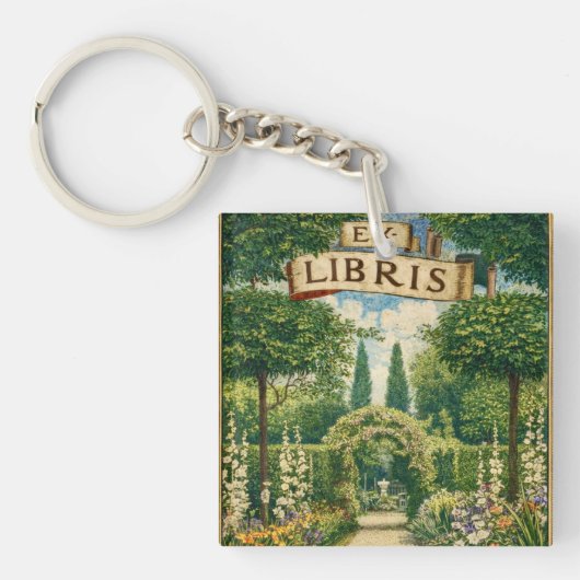 Vintage Tuin Ex Libris Boekplaat Sleutelhanger (voorkant)