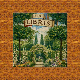 Vintage Tuin Ex Libris Boekplaat Vierkante Button 5,1 Cm