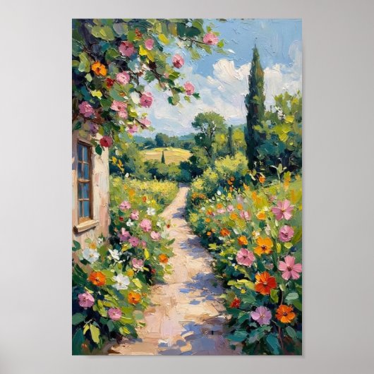 Vintage Tuinpad Bloem Kunst Poster (Voorkant)