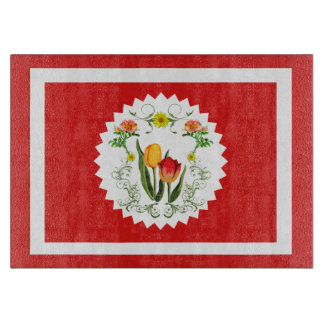Vintage Tulips Red  Snijplank