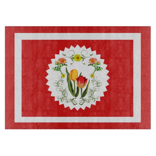 Vintage Tulips Red  Snijplank (Voorkant)