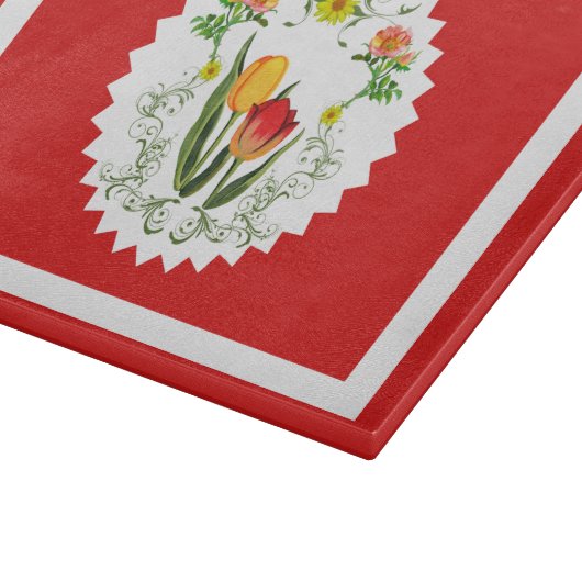 Vintage Tulips Red  Snijplank (Hoek)