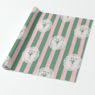 Vintage Tulp & Pastel Roze Strik Coquette Cadeaupapier