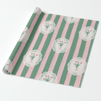 Vintage Tulp & Pastel Roze Strik Coquette Cadeaupapier
