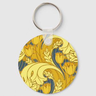 Vintage Tulpenblauw Goud Patroon Sleutelhanger
