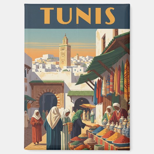 Vintage Tunis Tunesië Reizen Magneet (Voorkant)
