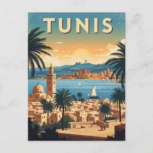 Vintage Tunis Tunisia Travel Briefkaart (Voorkant)