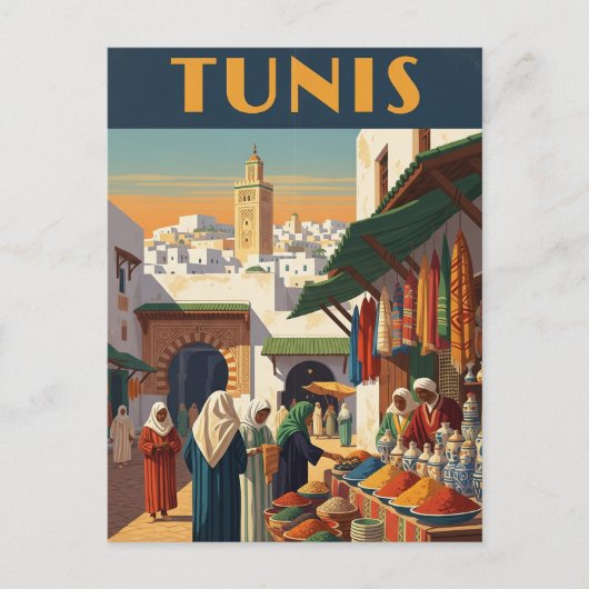 Vintage Tunis Tunisia Travel Briefkaart (Voorkant)