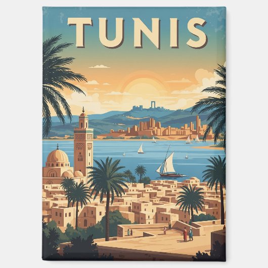 Vintage Tunis Tunisia Travel Magneet (Voorkant)