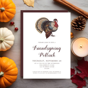 Vintage Turkey Friendsgiving Potluck Kaart