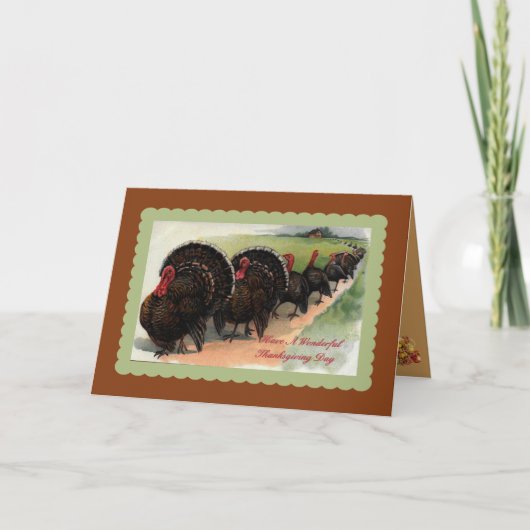 Vintage Turkey Parade Thanksgiving Card Feestdagen Kaart (Voorkant)