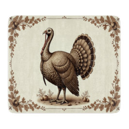 Vintage Turkey Thanksgiving Glass Cutting Board Snijplank