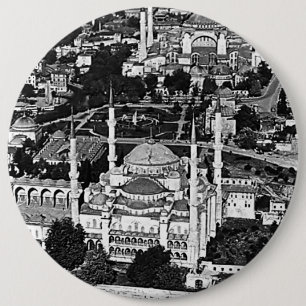 Vintage Turkije Istanbul blauwe moskee overzicht 1 Ronde Button 6,0 Cm