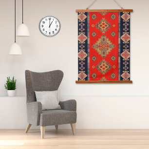 Vintage Turkse Bleek Gouden Rode Kilim Muur Tapijt Hangend Wandkleed