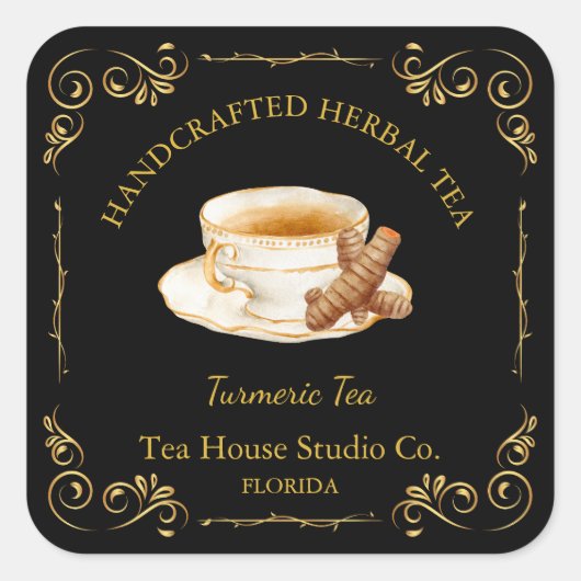 Vintage Turmeric Tea Square Label (Voorkant)