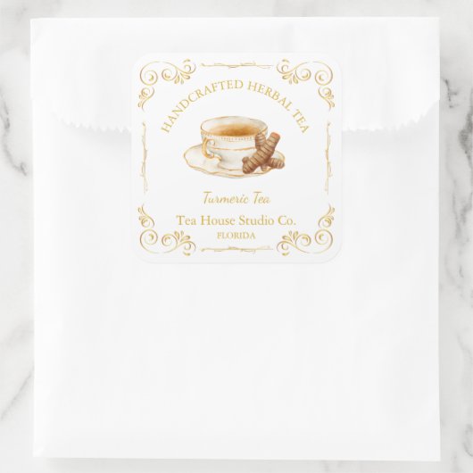 Vintage Turmeric Tea Square Label (Tas)