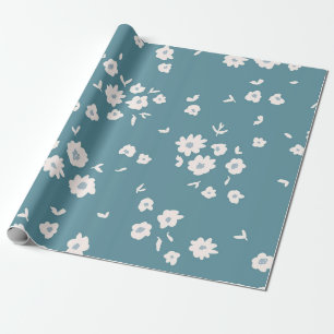 Vintage Turquoise Blauwe en Witte Ditsy Daisy Bloe Cadeaupapier