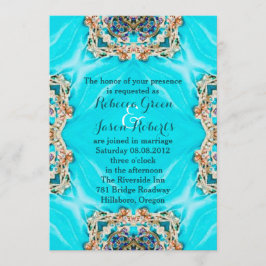vintage turquoise bohemian wedding kaart