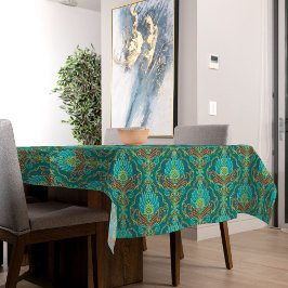 Vintage turquoise, bruin en gouden bloempatroon tafelkleed