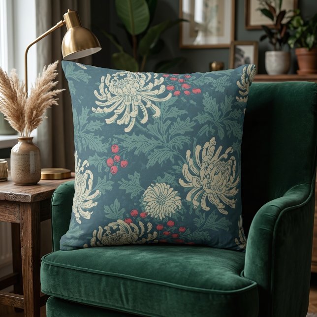 Vintage Turquoise Chrysanthemum Bloemmotief Kussen (Creator heeft geüpload)