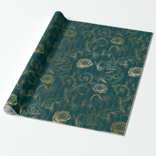 Vintage turquoise en gouden roos bloem cadeaupapier