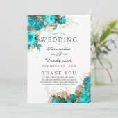 Vintage Turquoise en Gouden Shabby Bruiloftsprogra Programmakaart (Staand voorkant)