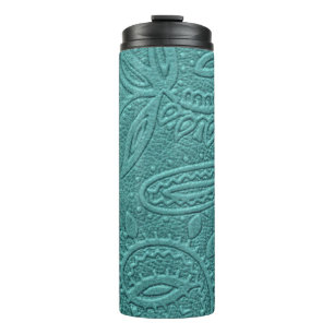 Vintage Turquoise Gedecoreerd Westers Patroon Thermosbeker