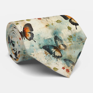 Vintage Turquoise Oranje Vlinder Botanisch Stropdas