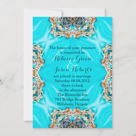 vintage turquoise patroon bohemian bruiloft kaart (Voorkant)
