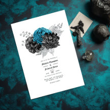 Vintage Turquoise - Teal Zwart en Zilveren Bloem