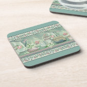 Vintage Turquoise Thee & Rozen Onderzetters (Linkerzijde)
