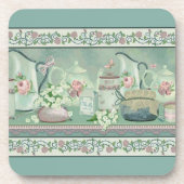 Vintage Turquoise Thee & Rozen Onderzetters (Voorkant)