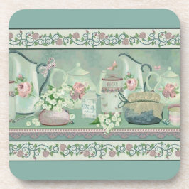 Vintage Turquoise Thee & Rozen Onderzetters