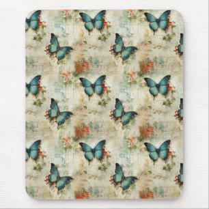 Vintage Turquoise Vlinders Rustieke Bloemen Muismat