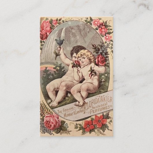 Vintage Twee Angels met bloemen Visitekaartje (Voorkant)