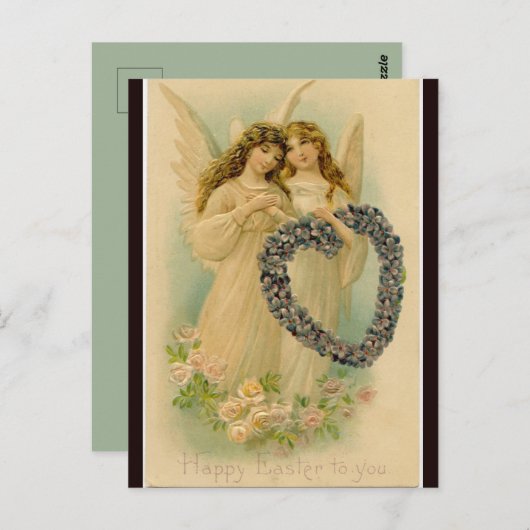 Vintage twee engelen met hartstocht briefkaart (Voorkant / Achterkant)