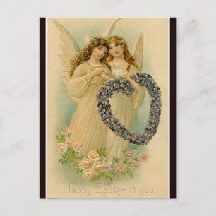 Vintage twee engelen met hartstocht briefkaart