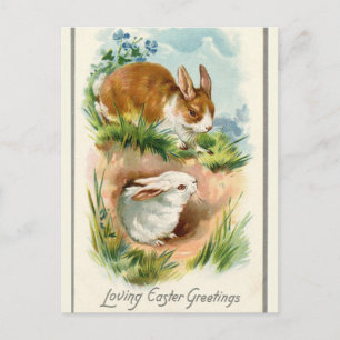Vintage twee konijntjes houden van paasgroeten briefkaart