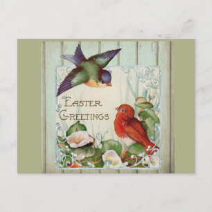Vintage twee vogelsoorten en Calla Lilies paasgroe Briefkaart
