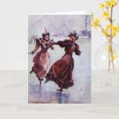 Vintage - twee vrouwen die ijsschaatsen, kaart (Gele Bloem)