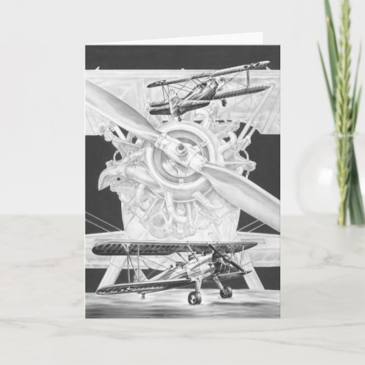 Vintage Tweedekker Stearman - Oud Vliegtuig Biwing Kaart (Voorkant)