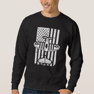 Vintage tweedekker USA-vlag Piloot Vliegtuig 9 Trui