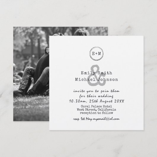 Vintage Typeset Kraft Trouwkaart - FOTO TOEVOEGEN Kaart (Voorkant / Achterkant)