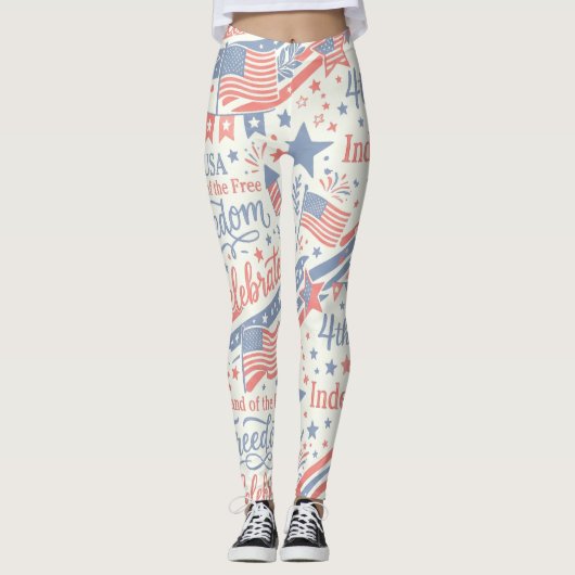 Vintage Typografie 4 juli Vrijheid Leggings (Voorkant)
