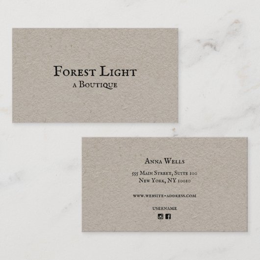 Vintage Typografie Kraft Visitekaartje (Voorkant / Achterkant)