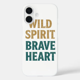 Vintage typografie Wilde geest Moedig hart iPhone 16 Hoesje