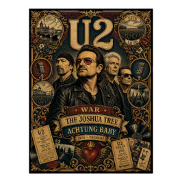 Vintage U2 Rockband Tribute Muur Kunst Poster