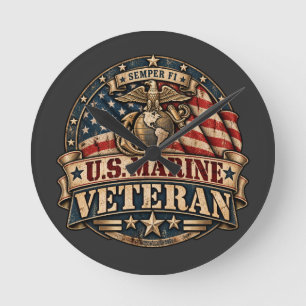 Vintage U.S. Marine Veteraan Semper Fi Patriottisc Ronde Klok