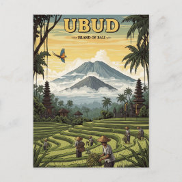 Vintage Ubud Bali Indonesia Travel Briefkaart